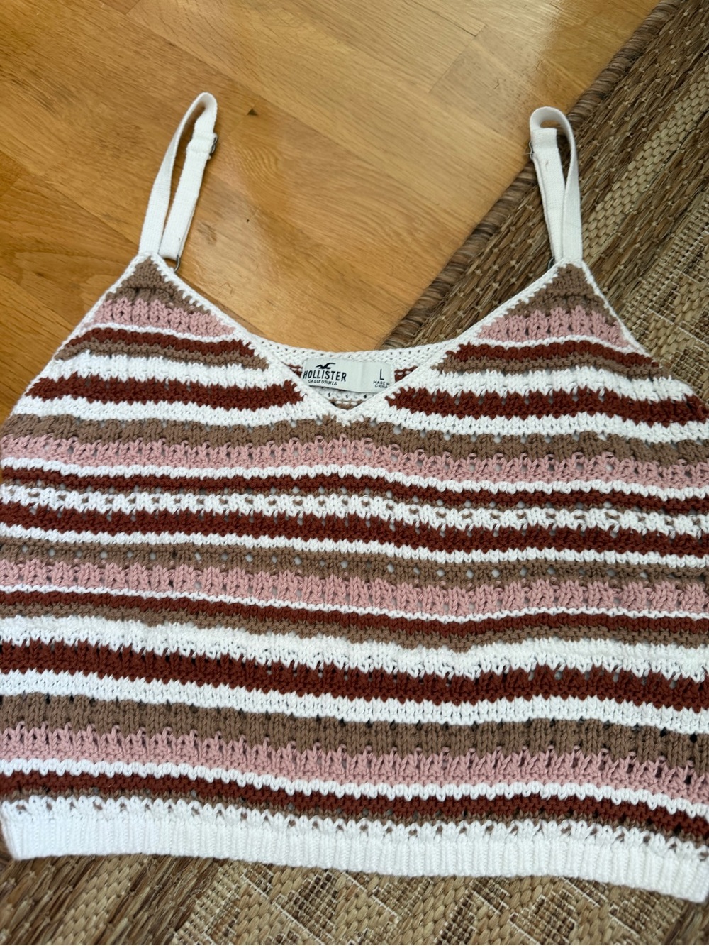 Hollister Pink, Brown & White Striped Knit Cami